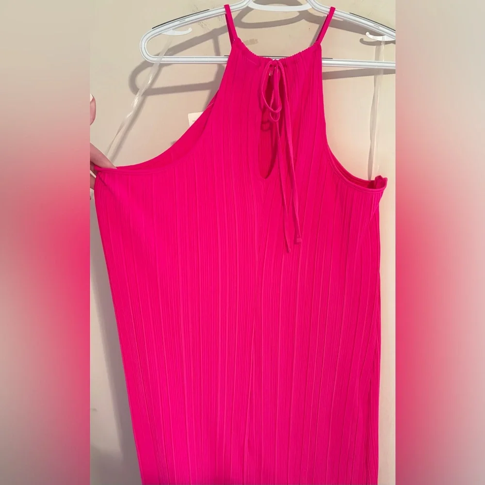 NWT Womens A New Day Hot Pink Pleated Halter Neck Thin Breathable Dress Sz Large - Picture 11 of 15